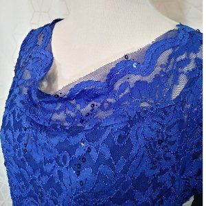 H.J.W Designer Royal Blue Floral Lace Sequin Dress Huang Jin Wu